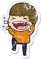 distressed sticker of a cartoon laughing man vector