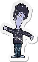 retro distressed sticker of a cartoon vampire man vector