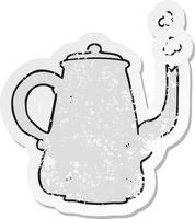 retro distressed sticker of a cartoon coffee pot vector