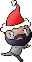 gradient cartoon of a bearded man crying wearing santa hat vector