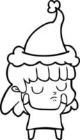 line drawing of a indifferent woman wearing santa hat vector