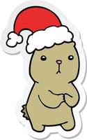 sticker of a cartoon christmas bear worrying vector