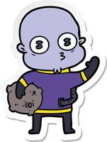 sticker of a waving weird bald spaceman vector