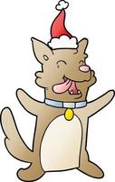 gradient cartoon of a happy dog wearing santa hat vector