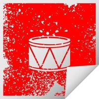 distressed square peeling sticker symbol drum vector