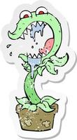 retro distressed sticker of a cartoon carnivorous plant vector