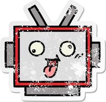 distressed sticker of a cute cartoon robot head vector