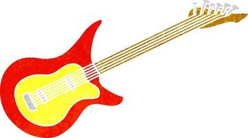 retro cartoon doodle of a guitar vector