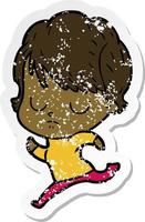 distressed sticker of a cartoon woman vector