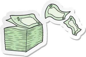 sticker of a cartoon money blowing away vector