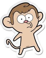 sticker of a cartoon surprised monkey vector