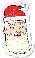 retro distressed sticker of a cartoon laughing santa vector