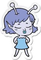 sticker of a cute alien girl cartoon vector