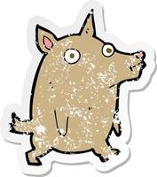 retro distressed sticker of a cartoon funny little dog vector