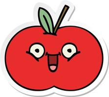 sticker of a cute cartoon red apple vector