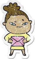 distressed sticker of a cartoon woman vector