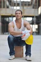 hard worker on construction site photo