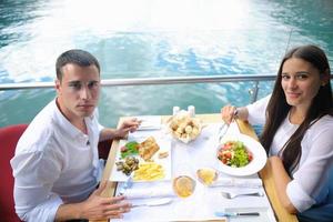 couple having lanch at beautiful restaurant photo