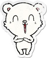 distressed sticker of a happy cartoon polar bear vector