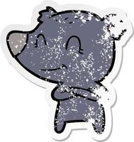 distressed sticker of a smiling bear cartoon vector