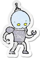 retro distressed sticker of a cartoon alien robot vector