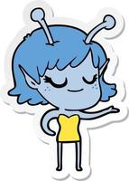 sticker of a smiling alien girl cartoon vector