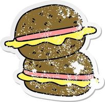 distressed sticker of a quirky hand drawn cartoon sandwich vector