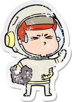 distressed sticker of a cartoon stressed astronaut vector