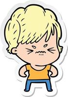 sticker of a cartoon frustrated woman vector