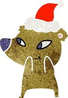 cute retro cartoon of a bear wearing santa hat vector