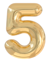 3d number 5 golden png