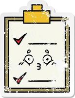 distressed sticker of a cute cartoon check list vector