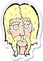 retro distressed sticker of a cartoon man with long mustache vector