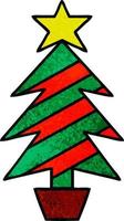 retro grunge texture cartoon christmas tree vector