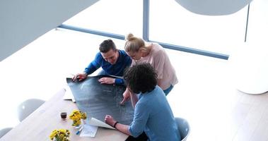 Startup Business Team At A Meeting at modern office building photo