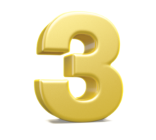 3d number 3 golden png