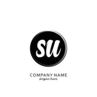 Initial SU with black circle brush logo template vector