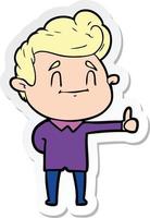 sticker of a happy cartoon man giving thumbs up vector