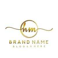 Initial HM beauty monogram and elegant logo design, handwriting logo of initial signature, wedding, fashion, floral and botanical with creative template. vector