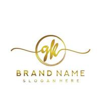 Initial GK beauty monogram and elegant logo design, handwriting logo of initial signature, wedding, fashion, floral and botanical with creative template. vector