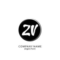 Initial ZV with black circle brush logo template vector