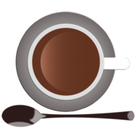 White cup of coffee with black spoon on transparent background. png