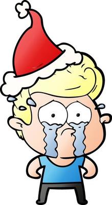 gradient cartoon of a crying man wearing santa hat