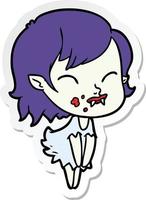 sticker of a cartoon vampire girl with blood on cheek vector