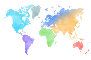 pintura colorida del mapa del mundo del color del agua en el fondo blanco. png