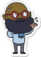 sticker of a cartoon worried man with beard and spectacles vector