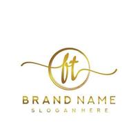 Initial FT beauty monogram and elegant logo design, handwriting logo of initial signature, wedding, fashion, floral and botanical with creative template. vector