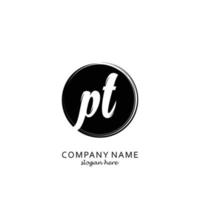 Initial PT with black circle brush logo template vector