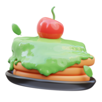 ilustração 3d de bolo de panela matcha derretido, renderização em 3d png