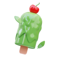Ilustração 3d de sorvete de matcha derretido, renderização em 3d